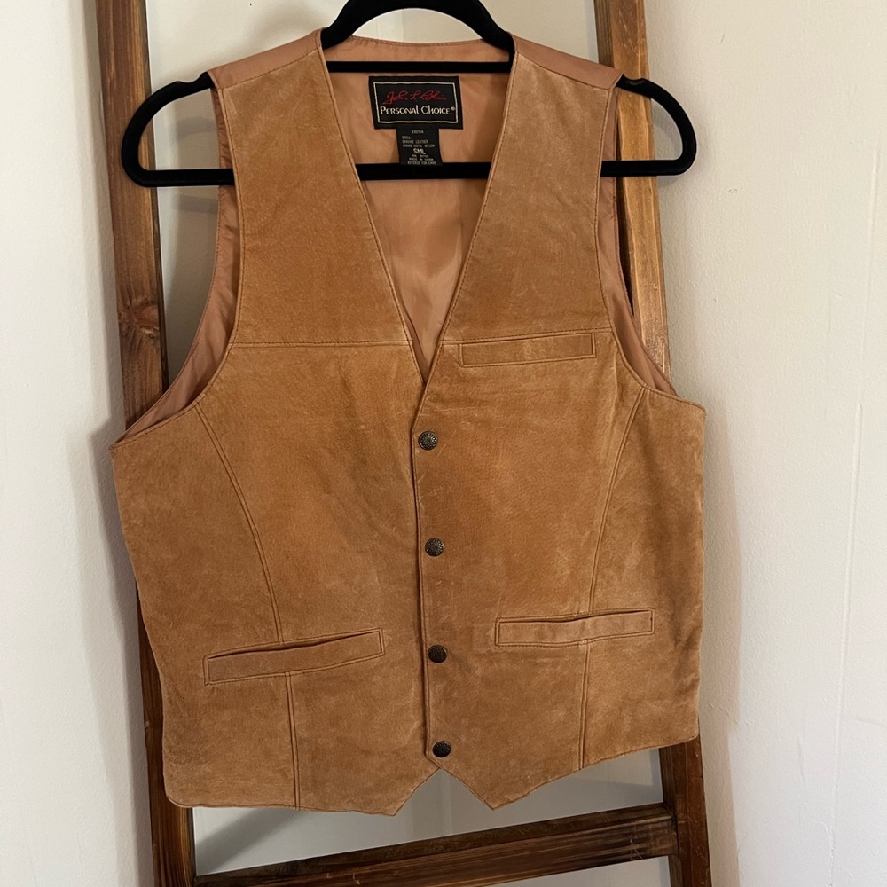 Vintage Genuine leather Snap front Vest Tan Suede Western SML